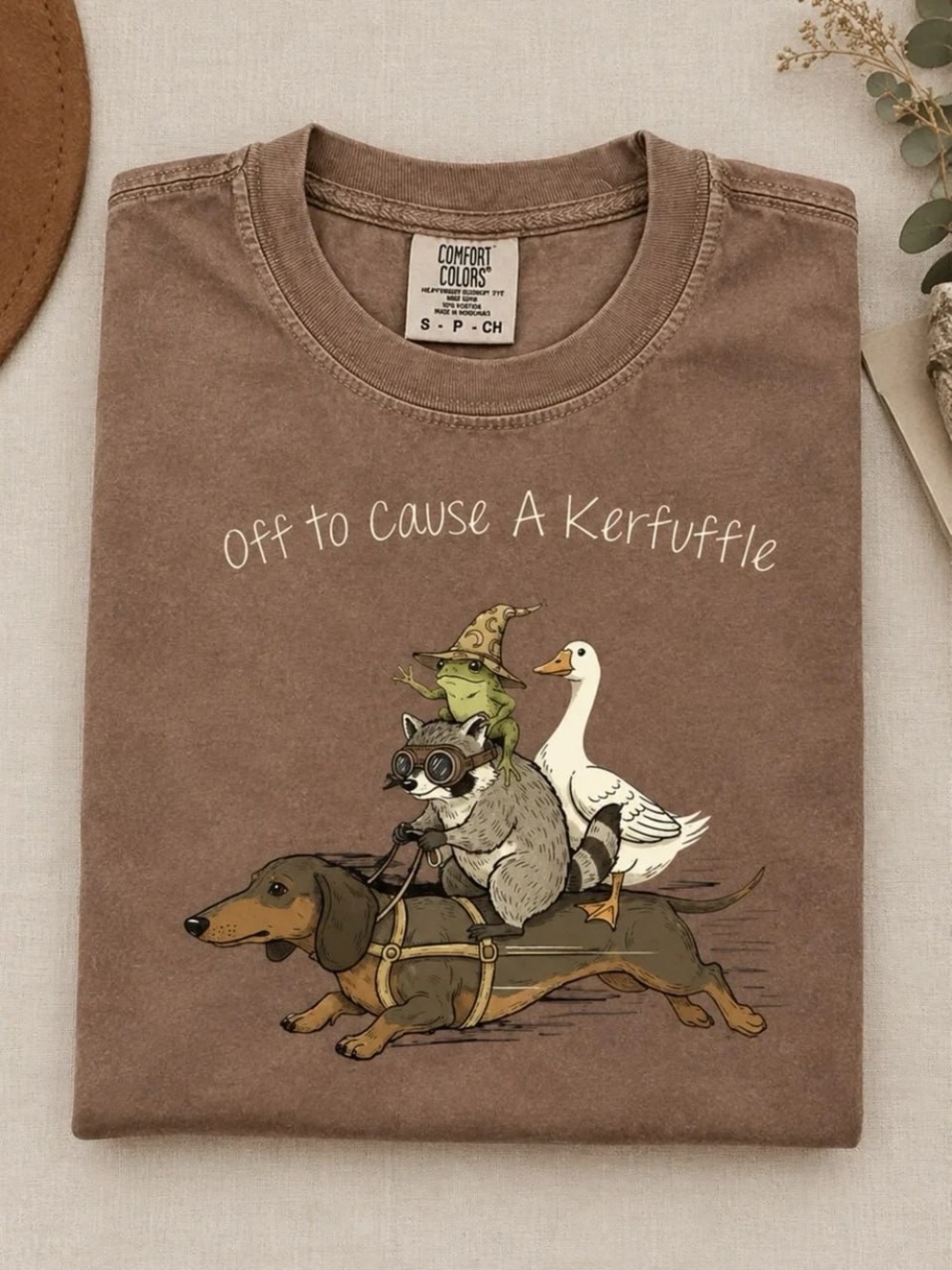 Comfort Colors Espresso Graphic Tee with Playful Animal Kerfuffle Illustration